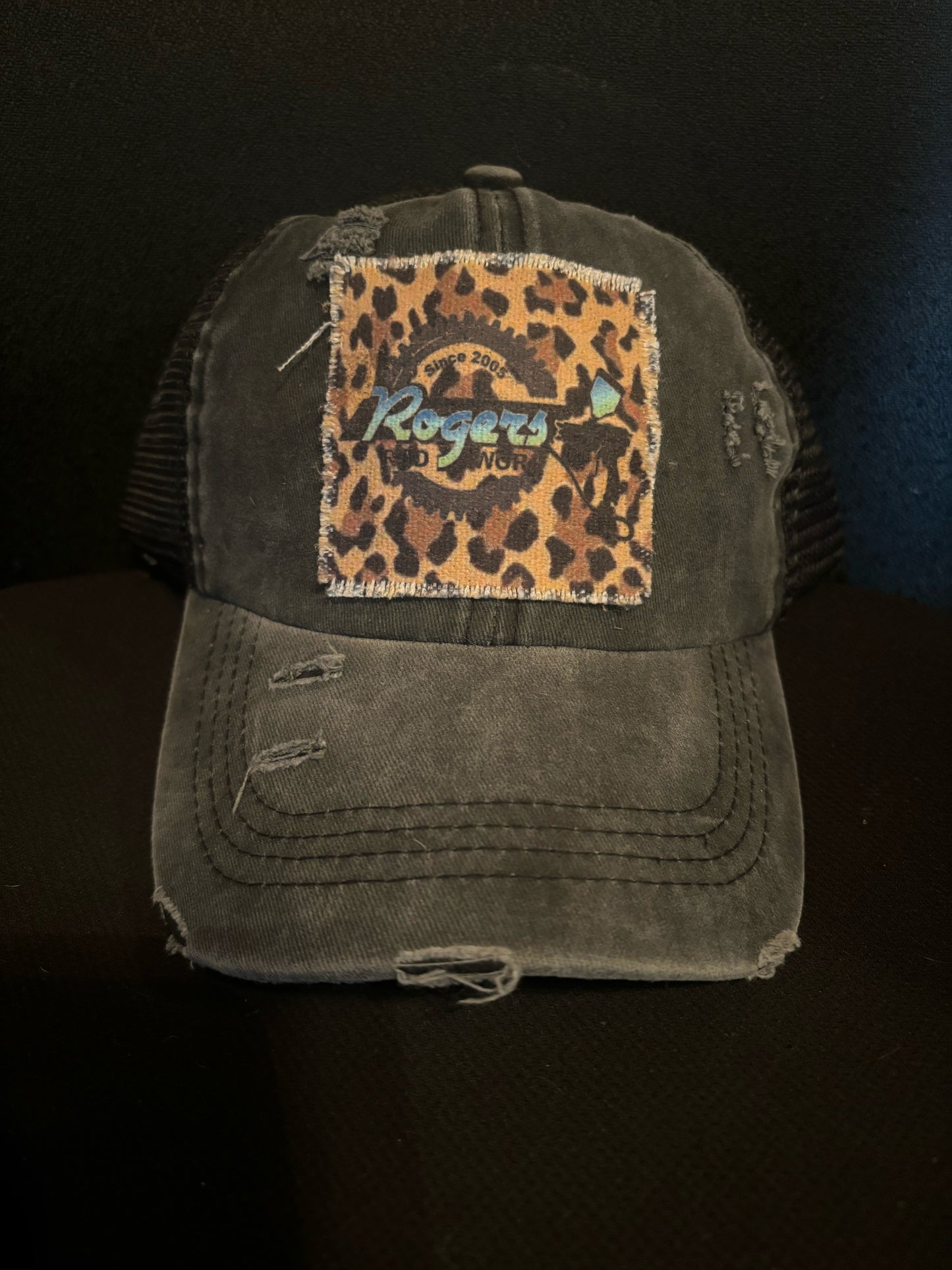 Rogers Rod Worx Logo Cheetah CrissCross Back Hat